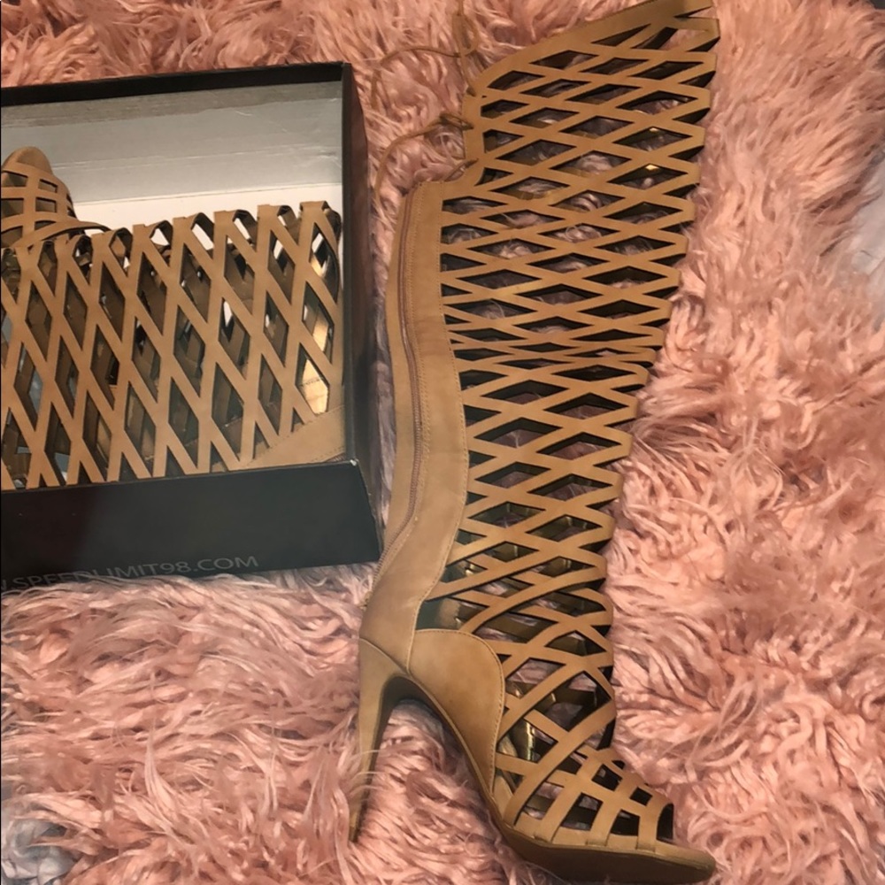 Tan thigh high heels